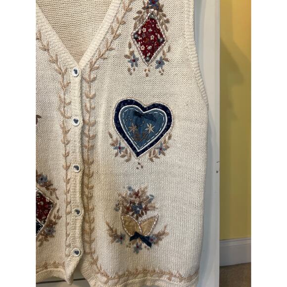 Beldoch Popper Vintage Women's Knit Sweater Vest Embroidered Size 2XL Cottage - Picture 3 of 7